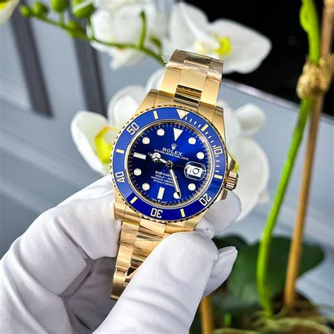 rolex submariner blue dial yellow gold|Rolex Submariner blue gold price.